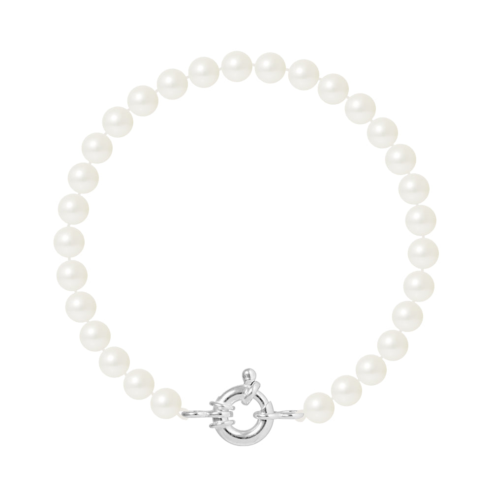 PERLINEA- | Bracelet Perles de Culture Ronde 6-7  mm Blanc Naturel- Bijou Femme