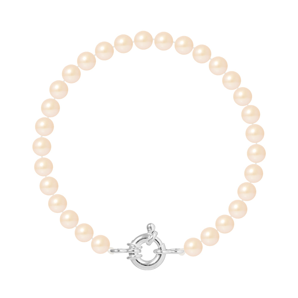 PERLINEA- Bracelet Perles de Culture Ronde 6-7  mm Rose Naturel- Bijou Femme