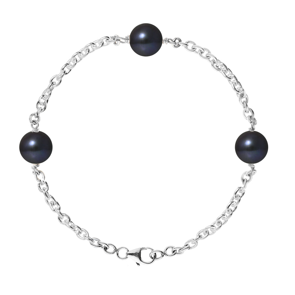 PERLINEA- Bracelet Perles de Culture- Diamètre 9-10 mm Black Tahiti- Bijou Femme