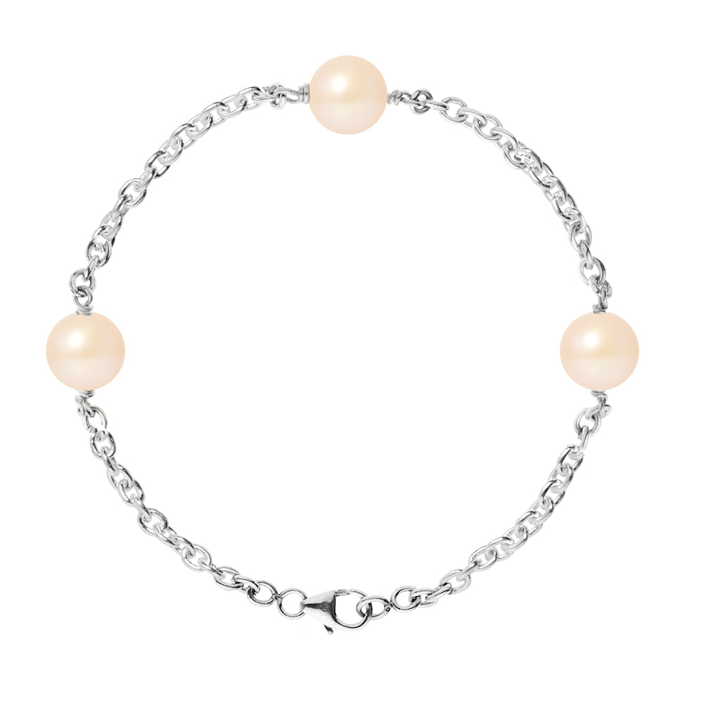 PERLINEA- Bracelet- Perles de Culture d'Eau Douce Rose 9-10 mm- Bijou Femme