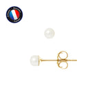 PERLINEA- Boucle d'Oreilles- Perle de Culture d'Eau Douce- Bouton 3-4 mm Blanc- Bijou Femme- OrJaune