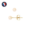 PERLINEA- Boucle d'Oreilles- Perles de Culture d'Eau Douce Bouton 4-5 mm Rose- Bijou Femme- OrJaune