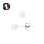 PERLINEA- Boucle d'Oreilles- Perles de Culture d'Eau Douce Ronde 5-6 mm Blanc- Bijou Femme- Or Blanc