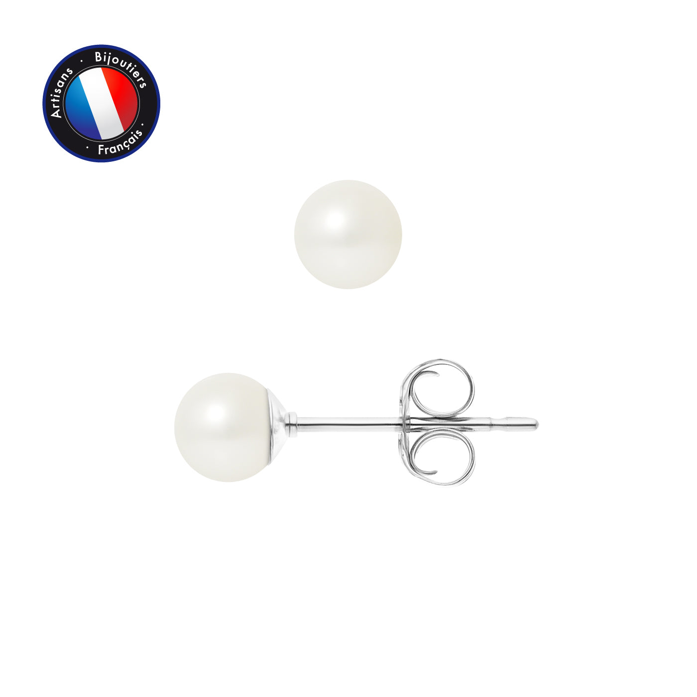 PERLINEA- Boucle d'Oreilles- Perles de Culture d'Eau Douce Ronde 5-6 mm Blanc- Bijou Femme- Or Blanc