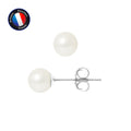 PERLINEA- Boucle d'Oreilles - Perles de Culture d'Eau Douce Ronde 6-7  mm Blanc- Bijou Femme- Or Blanc