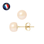 PERLINEA- Boucle d'Oreilles- Perles de Culture d'Eau Douce Bouton 5-6 mm Rose- Bijou Femme- OrJaune