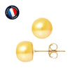 PERLINEA- Boucle d'Oreilles- Perles de Culture d'Eau Douce Bouton 8-9 mm Gold-  Bijou Femme- OrJaune