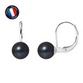 PERLINEA- Boucle d'Oreilles - Perles de Culture d'Eau Douce Ronde 7-8 mm Black Tahiti- Bijou Femme- Or Blanc