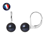 PERLINEA- Boucle d'Oreilles - Perles de Culture d'Eau Douce Ronde 7-8 mm Black Tahiti- Bijou Femme- Or Blanc