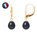 PERLINEA- Boucle d'Oreilles - Perles de Culture d'Eau Douce- Diamètre 7-8 mm Black Tahiti- Bijou Femme- OrJaune