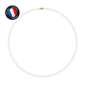 PERLINEA- Collier- Perles de Culture d'Eau Douce Ronde 5-6 mm Blanc- Bijou Femme- OrJaune