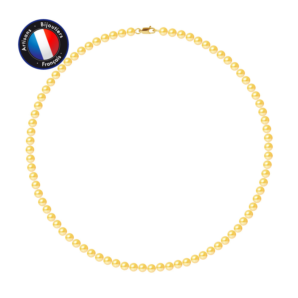PERLINEA- Collier- Perles de Culture d'Eau Douce Ronde 5-6 mm Gold-  Bijou Femme- OrJaune