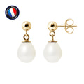 PERLINEA- Boucle d'Oreilles- Perles de Culture d'Eau Douce- Diamètre 7-8 mm Blanc- Bijou Femme- OrJaune