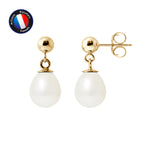 PERLINEA- Boucle d'Oreilles- Perles de Culture d'Eau Douce- Diamètre 7-8 mm Blanc- Bijou Femme- OrJaune