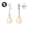 PERLINEA- Boucle d'Oreilles- Perle de Culture d'Eau Douce- Poire 8-9 mm Rose- Bijou Femme- Or Blanc