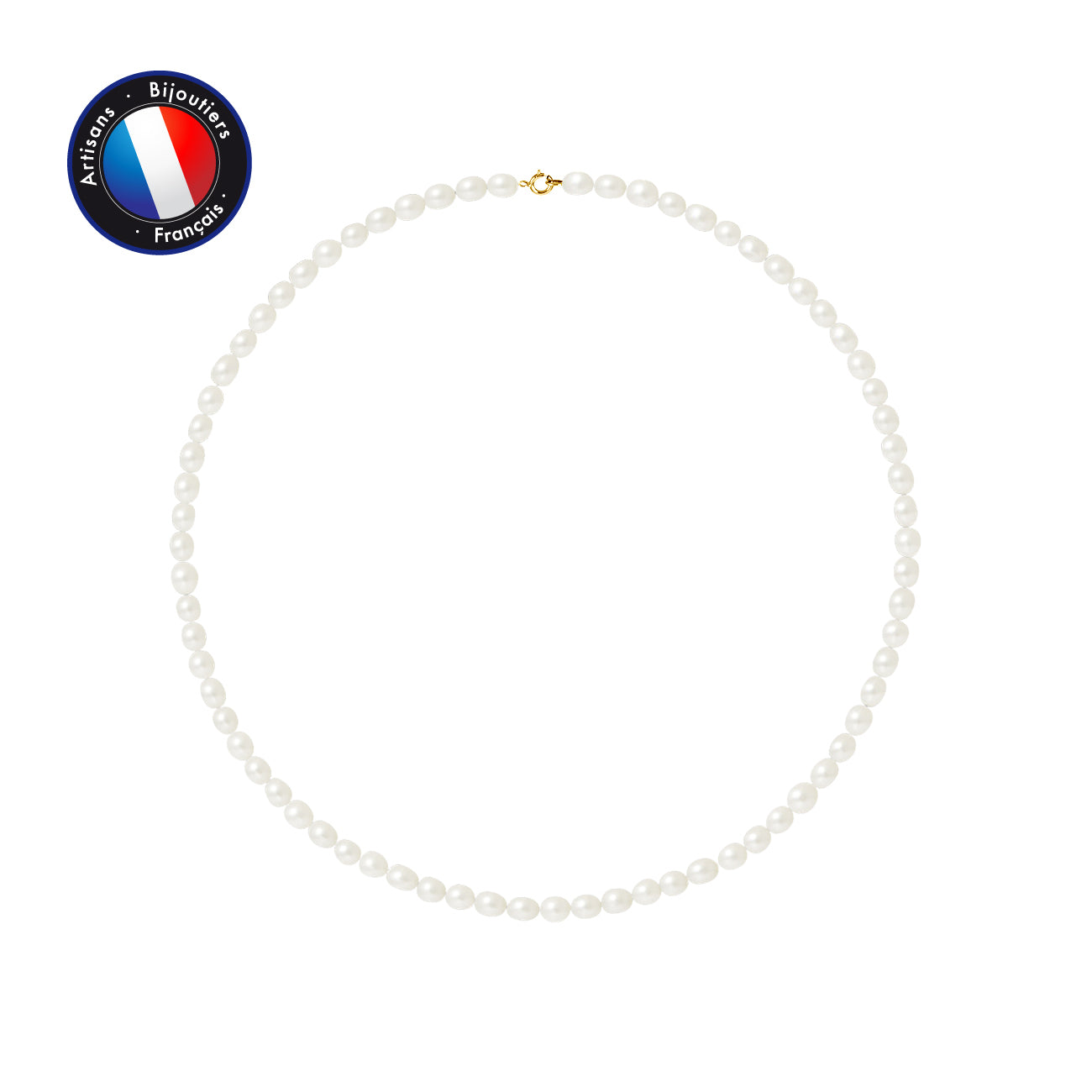 PERLINEA- Collier- Perles de Culture d'Eau Douce Riz 5-6 mm Blanc- Bijou Femme- OrJaune