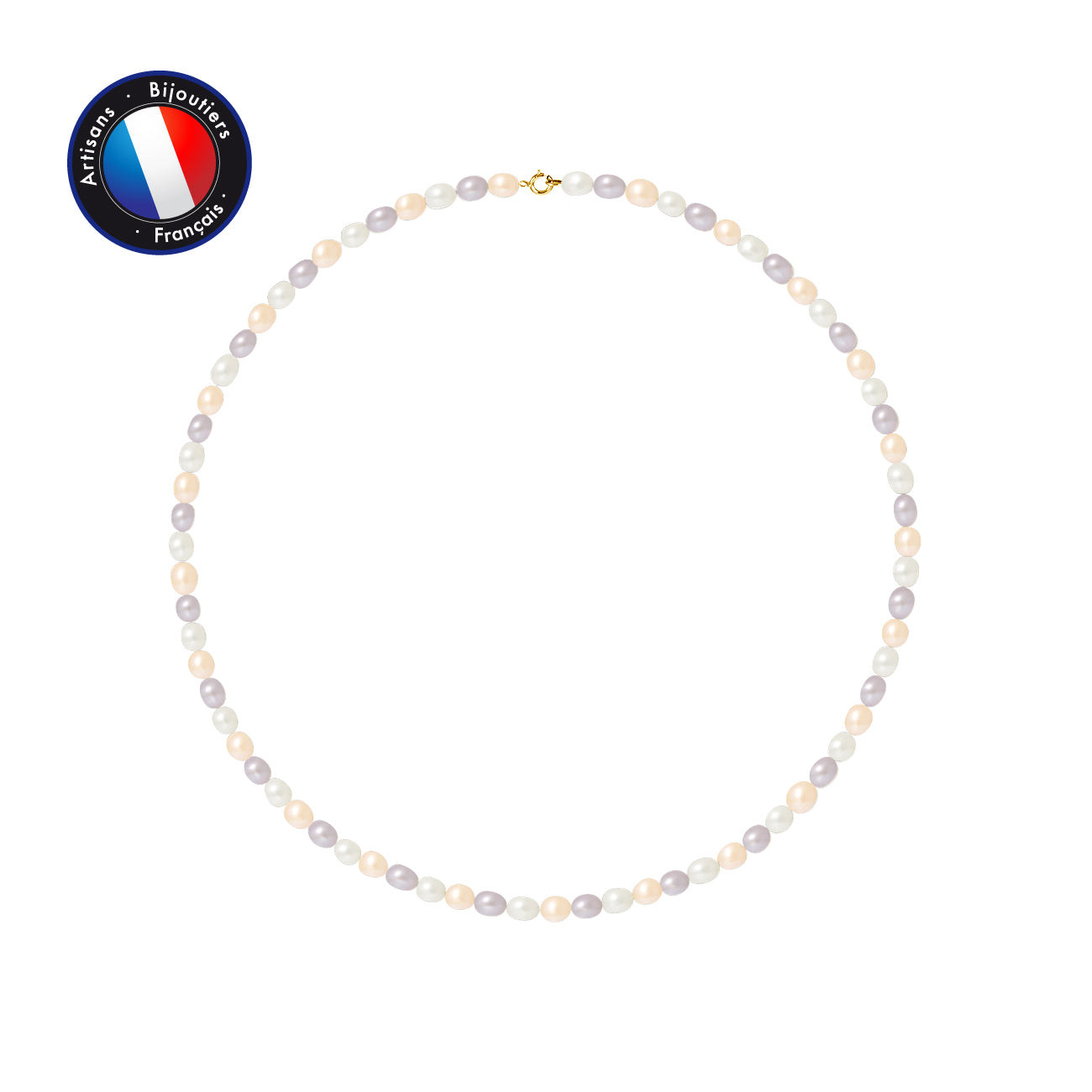 PERLINEA- Collier- Perles de Culture d'Eau Douce Riz 5-6 mm Multicolor- Bijou Femme- OrJaune