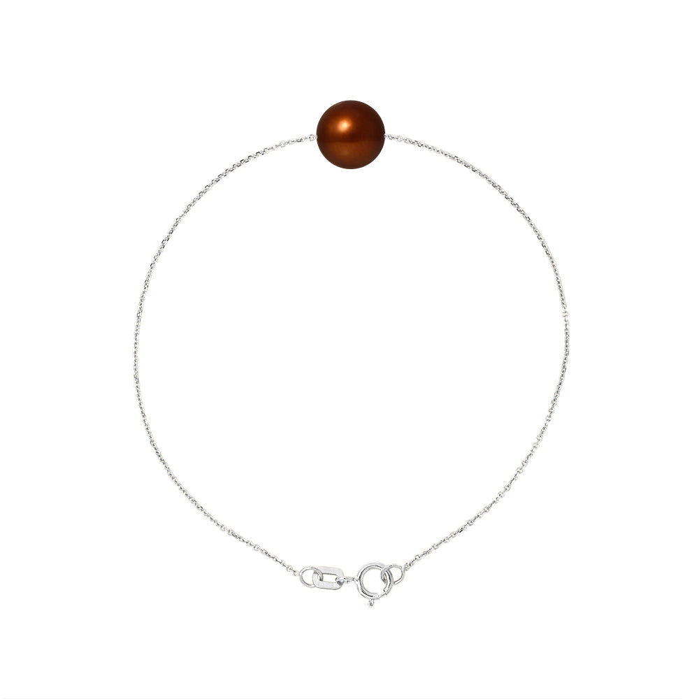 PERLINEA- Bracelet 3- Perle de Culture d'Eau Douce- Diamètre 8-9 mm- Colori Chocolat- Bijou Femme- Argent 925 Millièmes