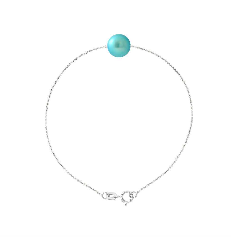 PERLINEA- Bracelet- Perle de Culture d'Eau Douce- Diamètre 8-9 mm Bleu Turquoise- Bijou Femme- Argent 925 Millièmes