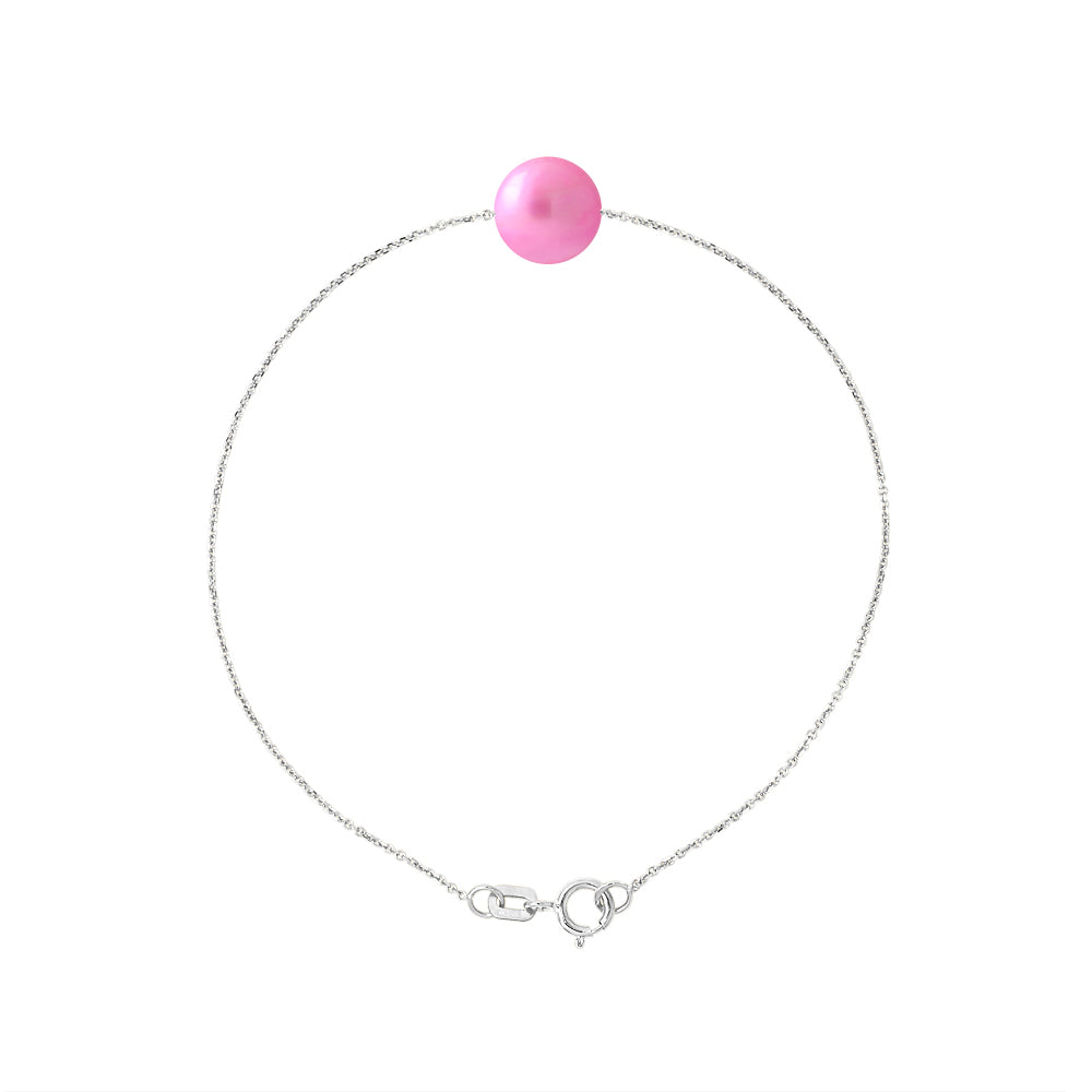 PERLINEA- Bracelet- Perle de Culture d'Eau Douce- Diamètre 8-9 mm Rose Fushia- Bijou Femme- Argent 925 Millièmes