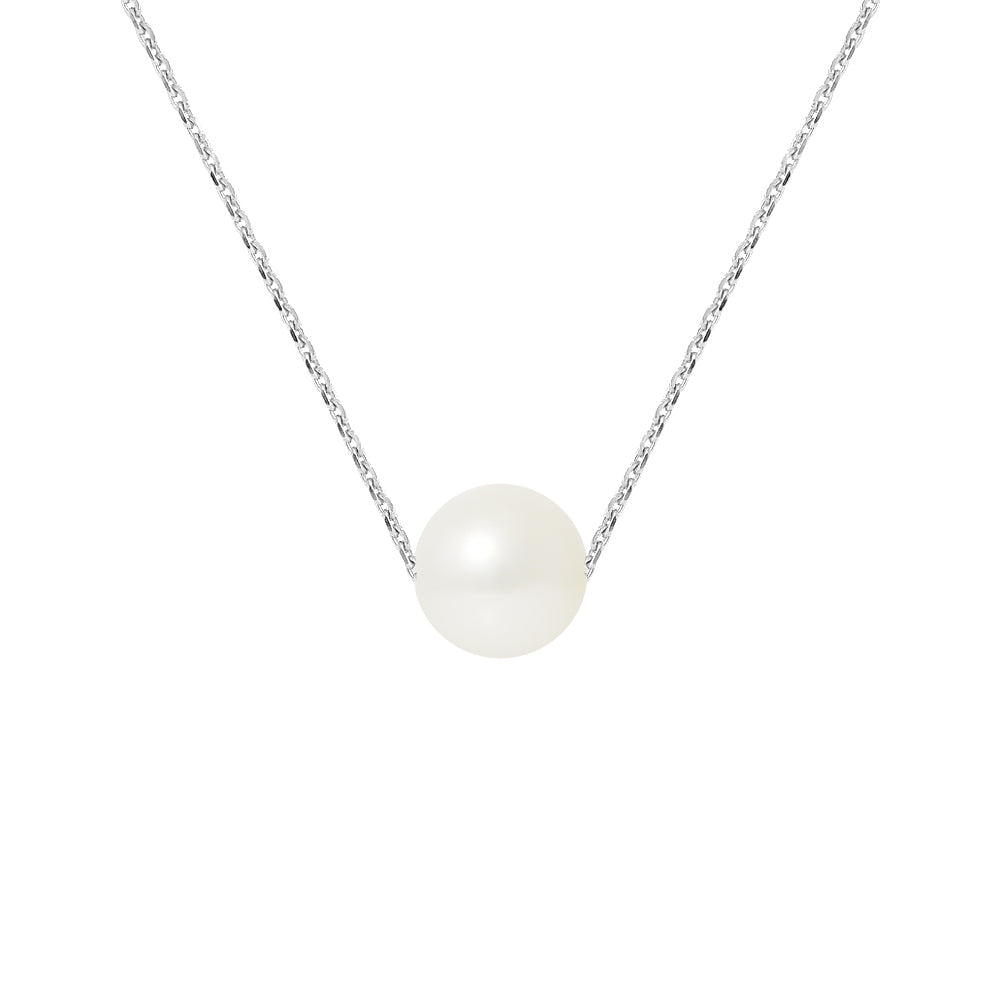 PERLINEA- Collier- Perle de Culture d'Eau Douce- Diamètre 8-9 mm Blanc- Bijou Femme- Argent 925 Millièmes