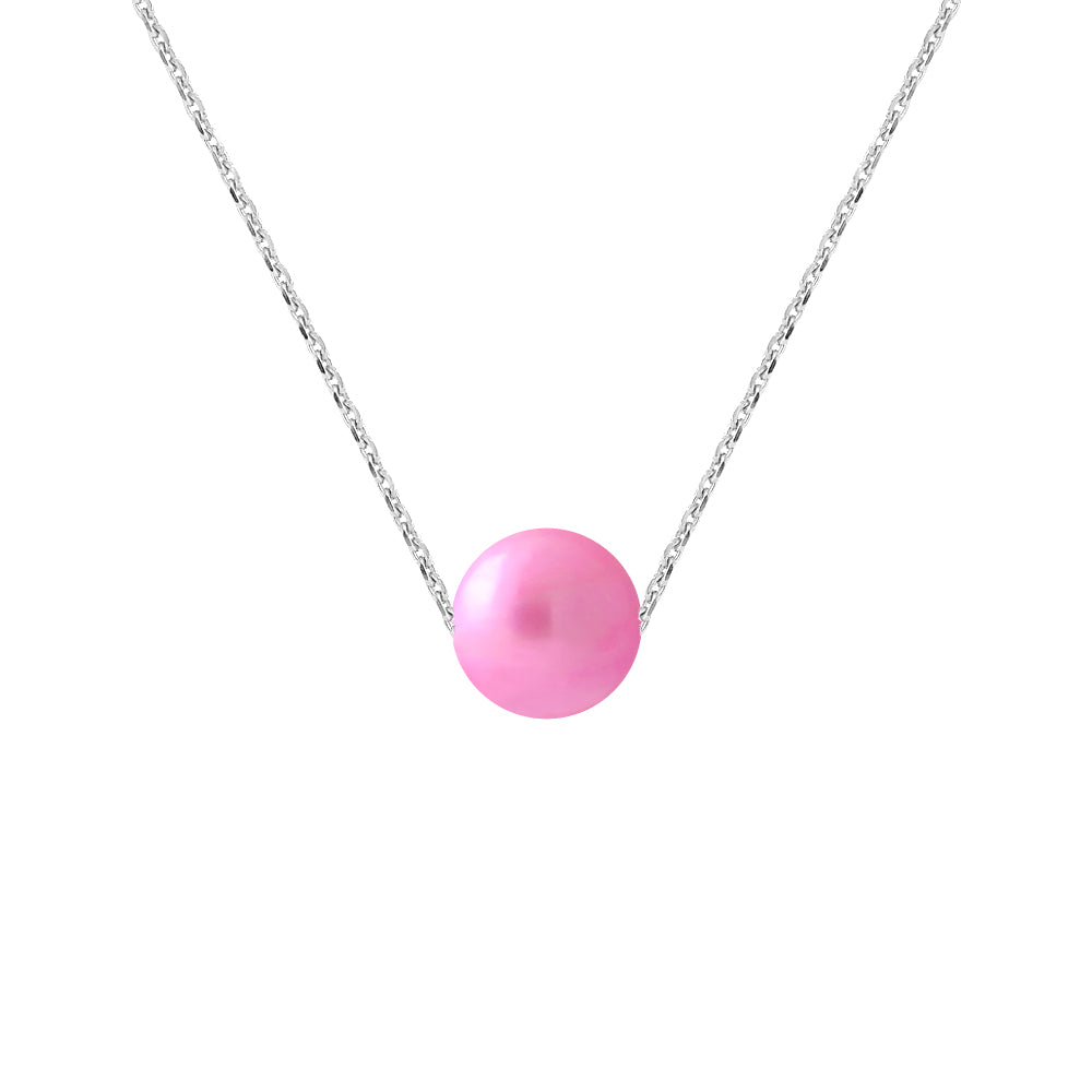 PERLINEA- Collier- Perle de Culture d'Eau Douce- Diamètre 8-9 mm Rose Fushia- Bijou Femme- Argent 925 Millièmes