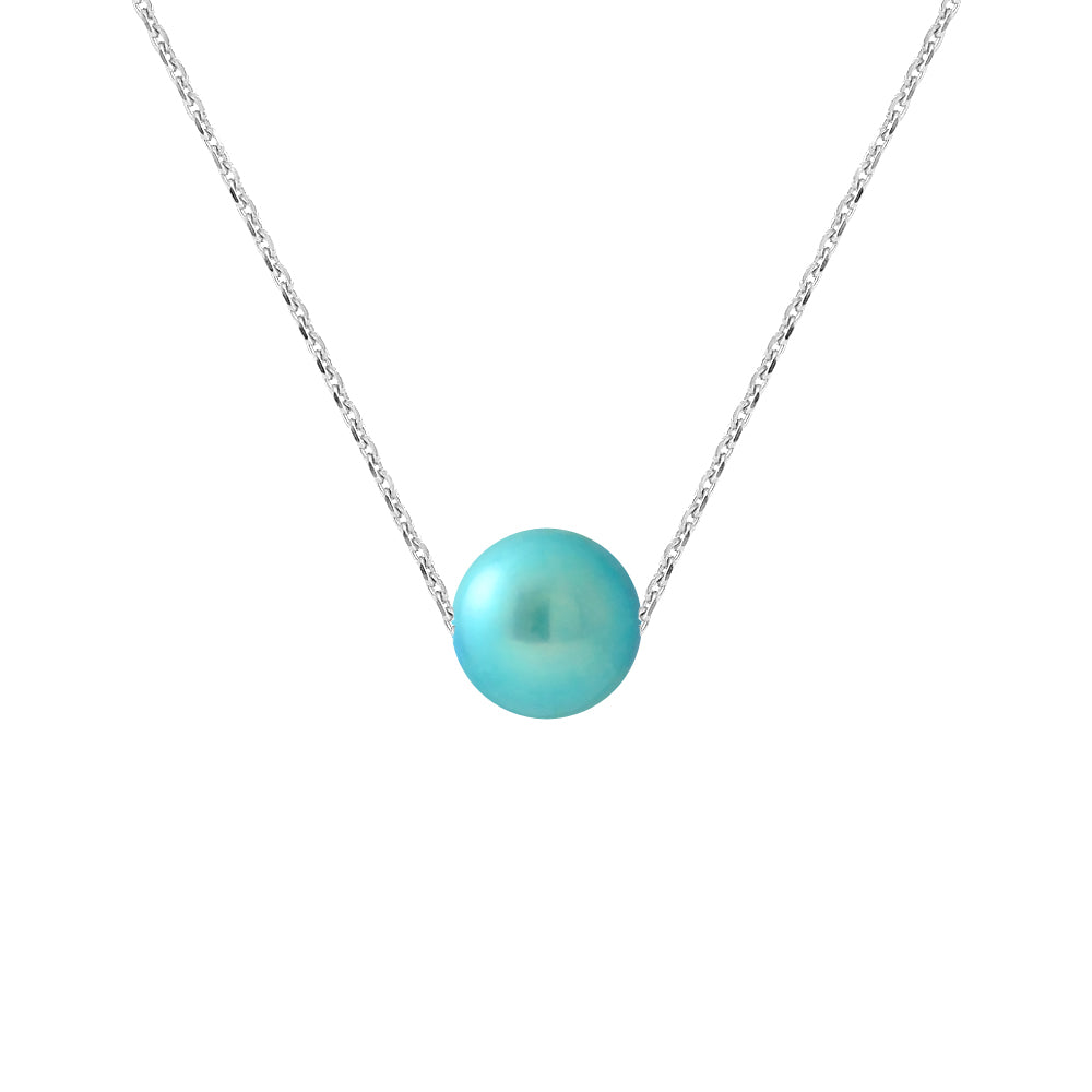 PERLINEA- Collier- Perle de Culture d'Eau Douce- Diamètre 8-9 mm Bleu Turquoise- Bijou Femme- Argent 925 Millièmes