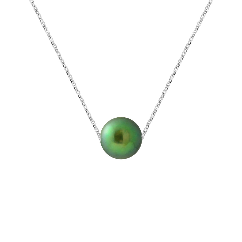 PERLINEA- Collier- Perle de Culture d'Eau Douce- Diamètre 8-9 mm Vert Intense- Bijou Femme- Argent 925 Millièmes
