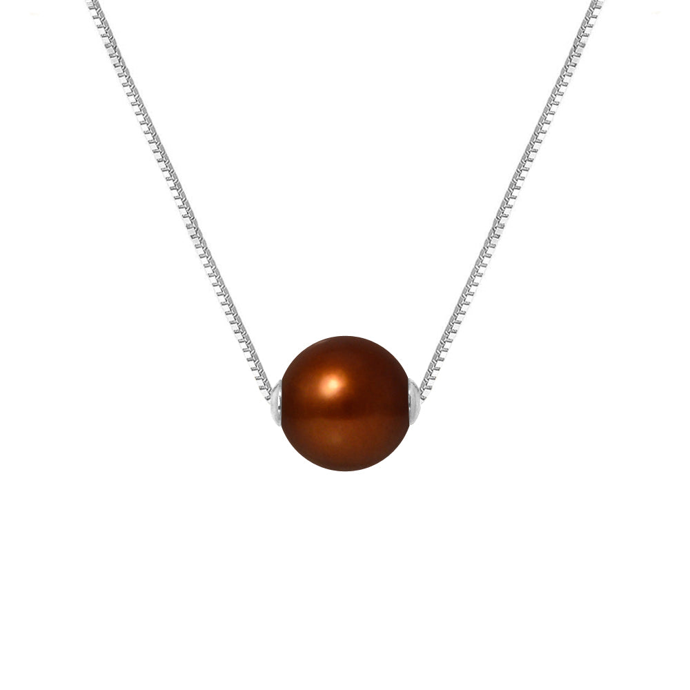 PERLINEA- Collier- Perle de Culture d'Eau Douce- Diamètre 9-10 mm Chocolat- Bijou Femme- Argent 925 Millièmes