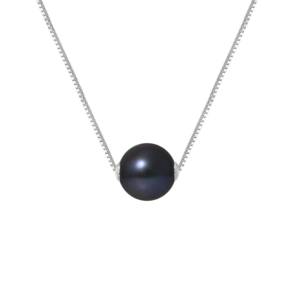 PERLINEA- Collier- Perle de Culture d'Eau Douce- Diamètre 9-10 mm Black Tahiti- Bijou Femme- Argent 925 Millièmes