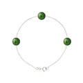 PERLINEA- Bracelet 3 Perles de Culture d'Eau Douce- Diamètre 7-8 mm Vert Intense- Bijou Femme- Argent 925 Millièmes