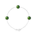 PERLINEA- Bracelet 3 Perles de Culture d'Eau Douce- Diamètre 7-8 mm Vert Intense- Bijou Femme- Argent 925 Millièmes