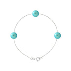PERLINEA- Bracelet 3 Perles de Culture d'Eau Douce- Diamètre 7-8 mm Bleu Turquoise- Bijou Femme- Argent 925 Millièmes