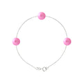 PERLINEA- Bracelet 3 Perles de Culture d'Eau Douce- Diamètre 7-8 mm Rose Fushia- Bijou Femme- Argent 925 Millièmes