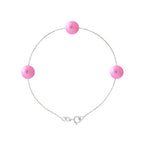 PERLINEA- Bracelet 3 Perles de Culture d'Eau Douce- Diamètre 7-8 mm Rose Fushia- Bijou Femme- Argent 925 Millièmes