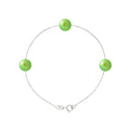 PERLINEA- Bracelet 3 Perles de Culture d'Eau Douce- Diamètre 7-8 mm Vert Tonic- Bijou Femme- Argent 925 Millièmes