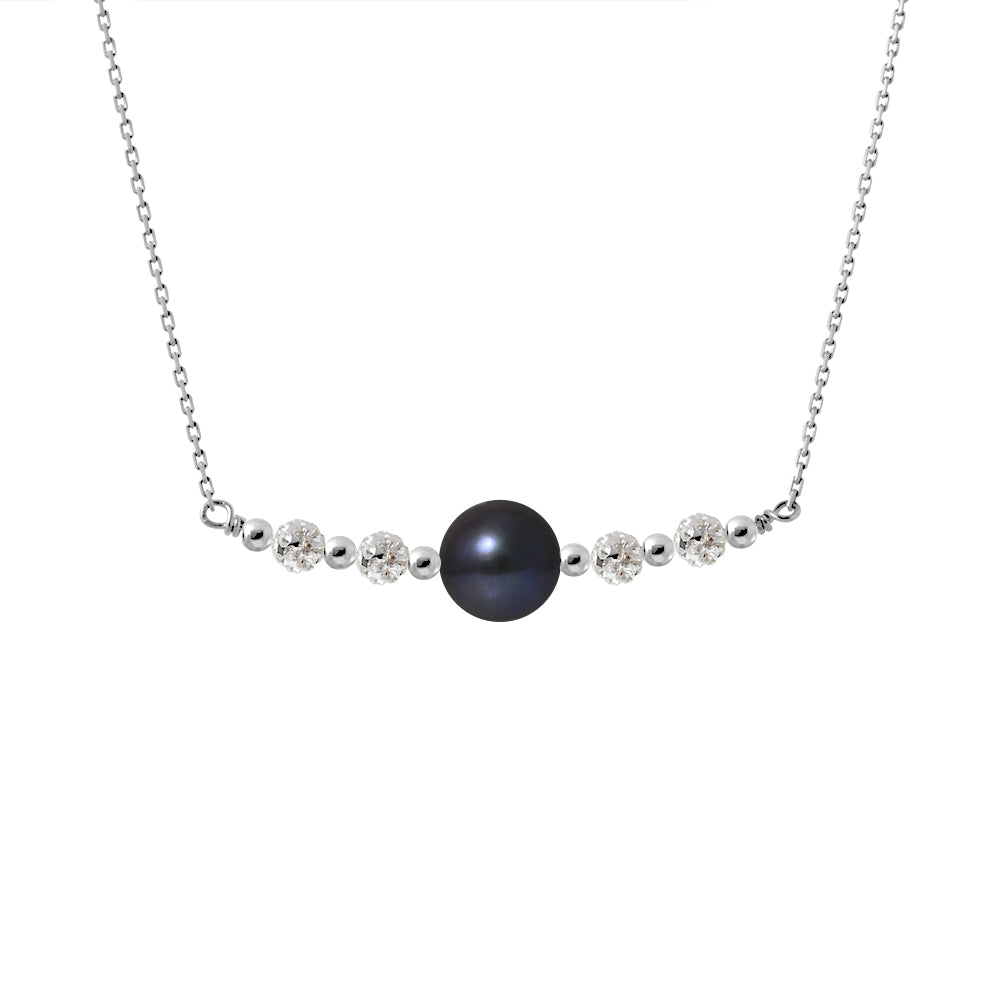 PERLINEA- Collier- Perle de Culture d'Eau Douce- Diamètre 9-10 mm Black Tahiti- Bijou Femme- Argent 925 Millièmes