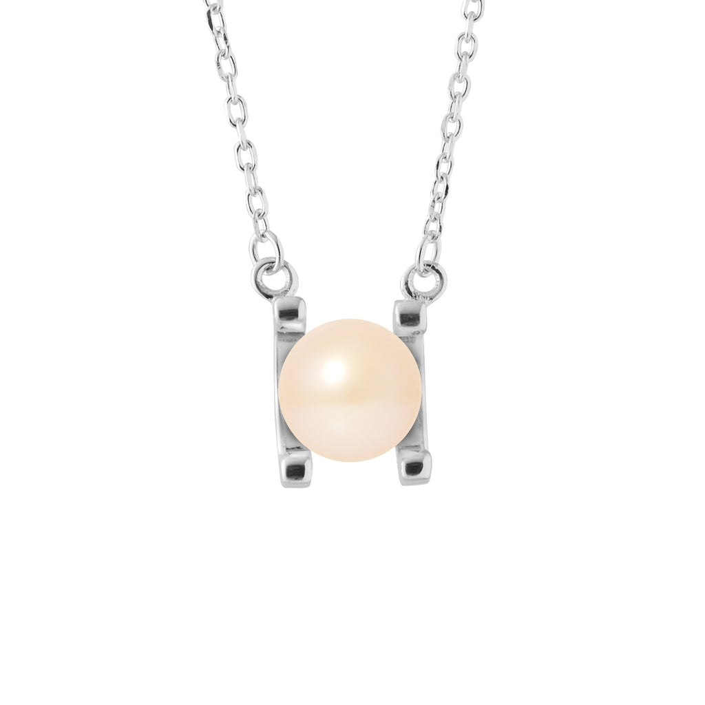 PERLINEA- Collier 2C- Perle de Culture d'Eau Douce  Ronde 7-8 mm Rose- Bijou Femme- Argent 925 Millièmes
