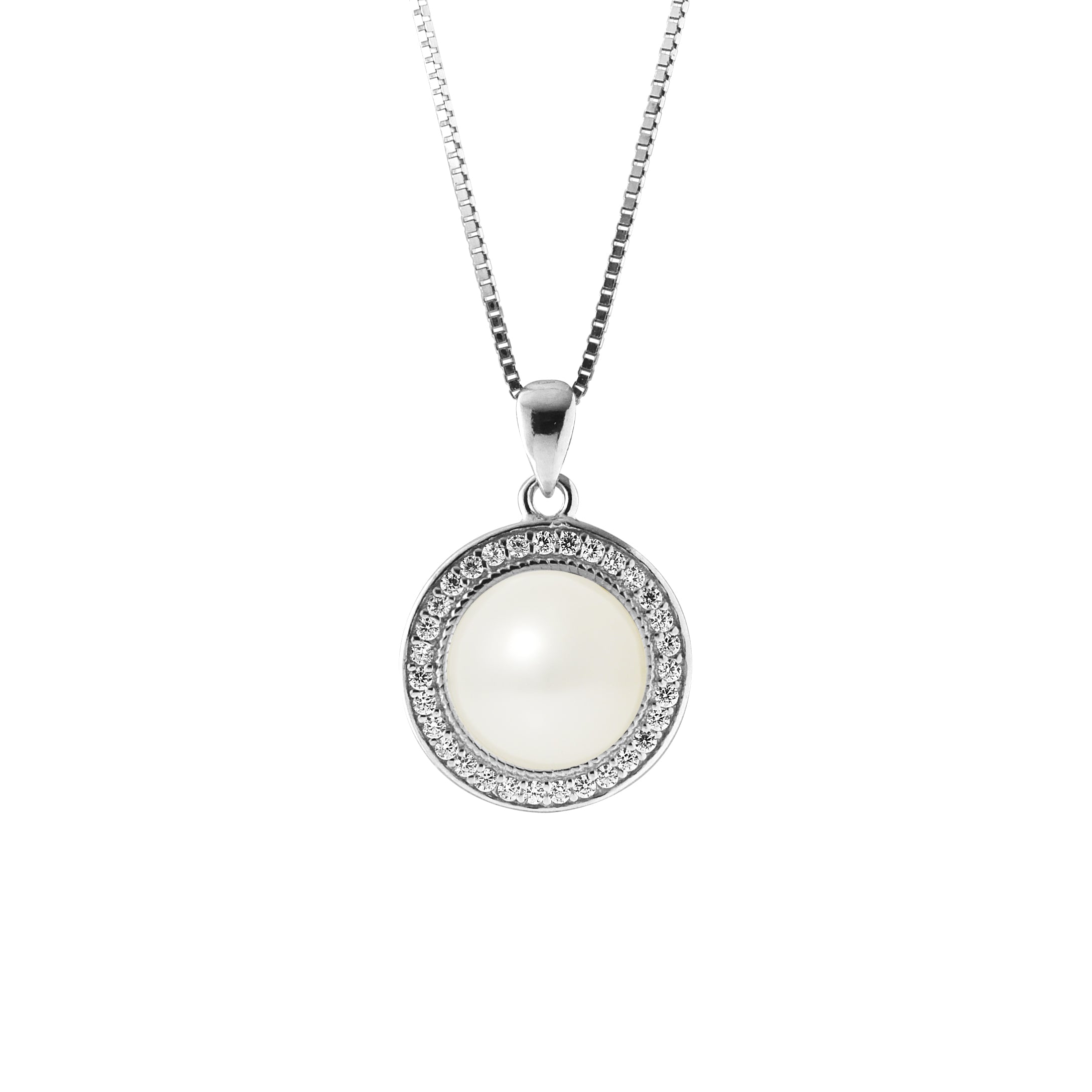 PERLINEA- Collier Sun- Perle de Culture d'Eau Douce- Diamètre 9-10 mm Blanc- Bijou Femme- Argent 925 Millièmes
