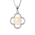 PERLINEA- Collier TrŠfle- Perle de Culture d'Eau Douce- Diamètre 9-10 mm- Rose- Bijou Femme- Argent 925 Millièmes
