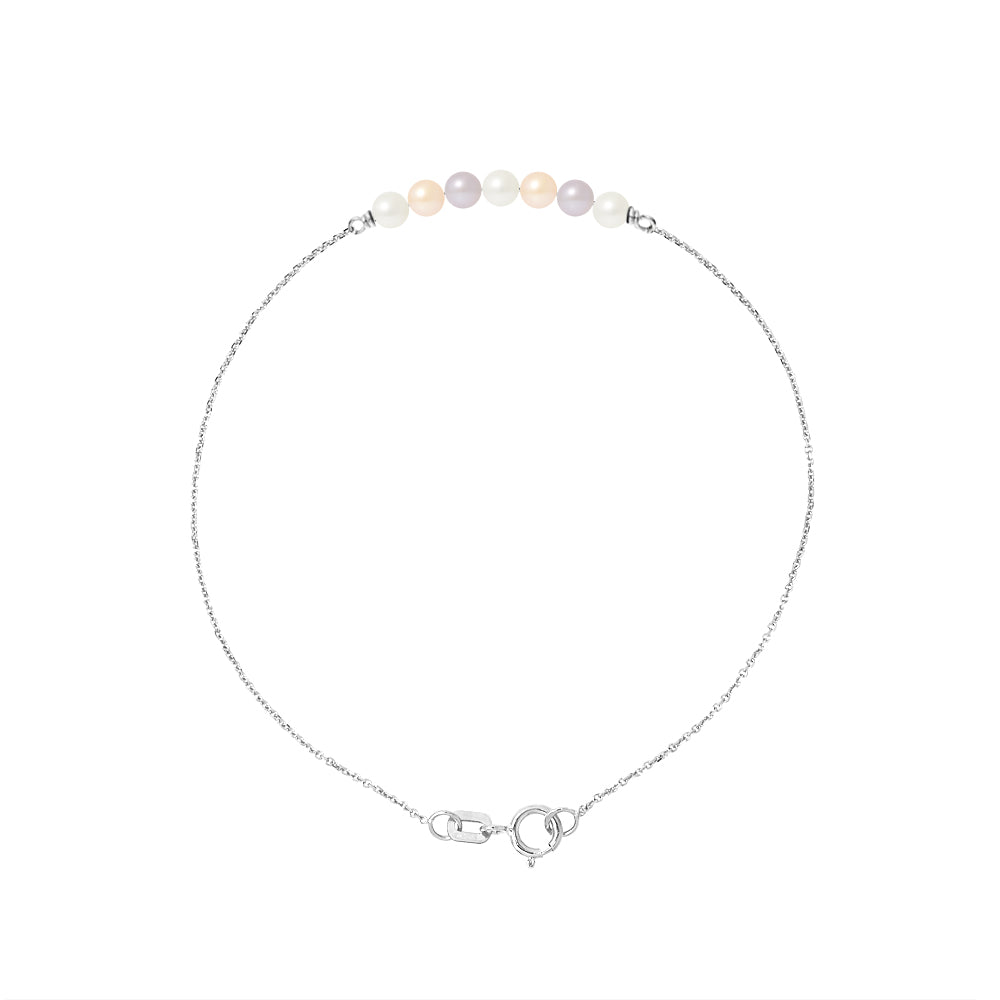 PERLINEA- Bracelet- Perle de Culture d'Eau Douce - Diamètre 3-4 mm Multicolor- Bijou Femme- Or Blanc