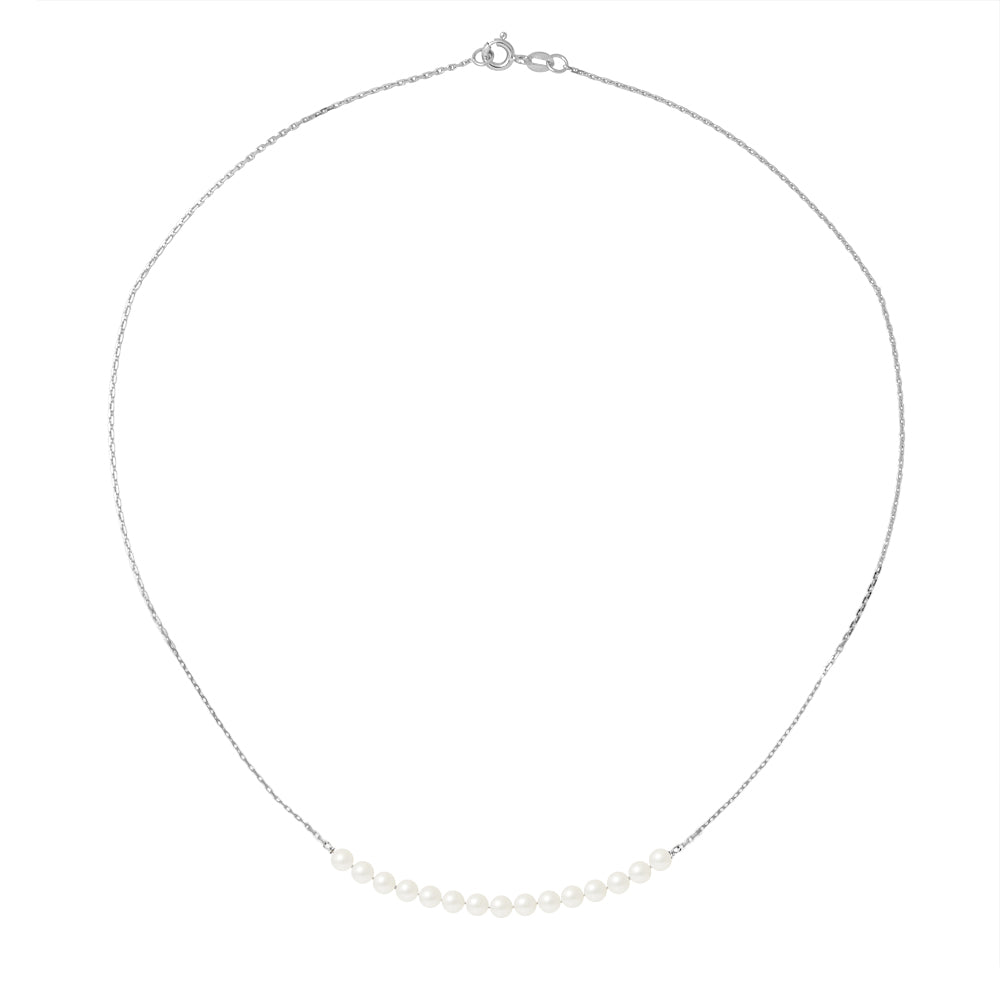 PERLINEA- Collier- Perle de Culture d'Eau Douce - Diamètre 3-4 mm Blanc- Bijou Femme- Or Blanc