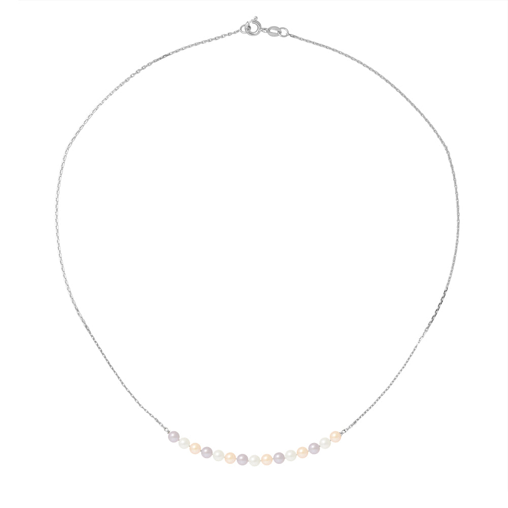 PERLINEA- Collier- Perle de Culture d'Eau Douce - Diamètre 3-4 mm Multicolore- Bijou Femme- Or Blanc