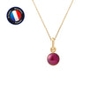 PERLINEA- Pendentif - Perle de Culture d'Eau Douce- Bouton Diamètre 6-7 mm Rouge Cerise- Bijou Femme- OrJaune