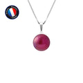 PERLINEA- Pendentif- Perle de Culture d'Eau Douce- Bouton Diamètre 9-10 mm Rouge Cerise- Bijou Femme- Or Blanc