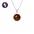 PERLINEA- Pendentif- Perle de Culture d'Eau Douce- Bouton Diamètre 9-10 mm Chocolat- Bijou Femme- Or Blanc