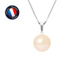 PERLINEA- Pendentif- Perle de Culture d'Eau Douce- Bouton Diamètre 9-10 mm Rose- Bijou Femme- Or Blanc