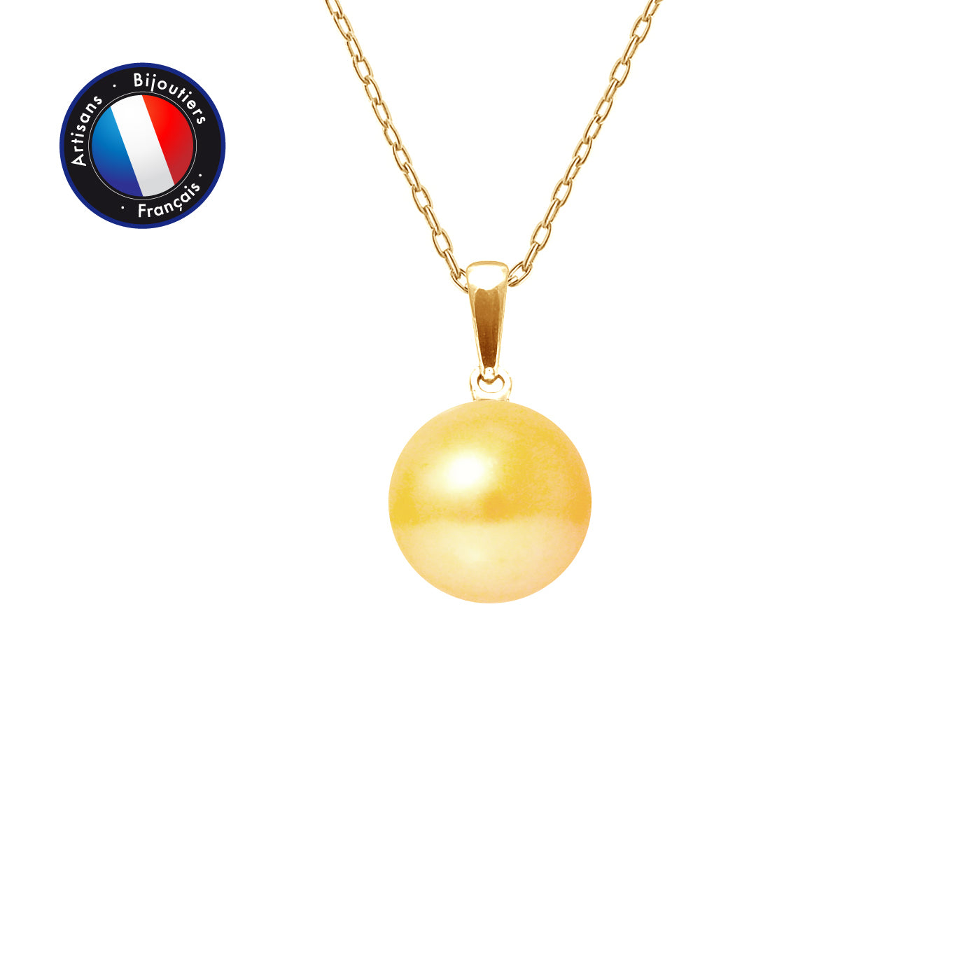 PERLINEA- Pendentif- Perle de Culture d'Eau Douce- Bouton Diamètre 9-10 mm Gold- Bijou Femme- OrJaune