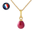 PERLINEA- Pendentif- Perle de Culture d'Eau Douce- Bouton Diamètre 5-6 mm Rouge Cerise- Bijou Femme- OrJaune