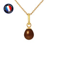 PERLINEA- Pendentif- Perle de Culture d'Eau Douce- Bouton Diamètre 5-6 mm Chocolat- Bijou Femme- OrJaune